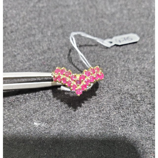 Ruby Cluster V Shaped Ring 14k Yellow Gold, Size 4 For Sale - Image 4 of 4