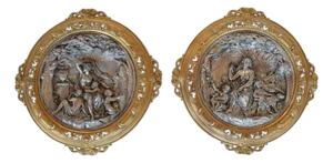 Pair of Italian Deep Relief Figural Metal Wall Plaques, Late 19th Century.