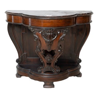Antique 19th Century Neapolitan Louis Philippe Console Table in Fine Exotic Wood with Levanto Marble Top For Sale