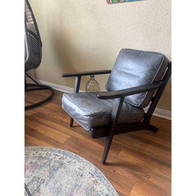 Pottery Barn Pottery Barn Raylan Leather Arm Chair MCM For Sale - Image 4 of 14
