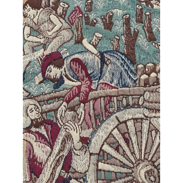 Blue Vintage Aubusson Médiéval Design Jacquard Tapestry Woodcutters, 1960s For Sale - Image 8 of 18