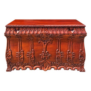 “Early 20th Century Indonesian Hand-Carved Floral Dowry Chest With Removable Interior Tray” For Sale