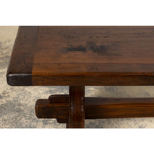 19th Century French Provincial Walnut Dining Table With Trestle Base For Sale In New York - Image 6 of 18