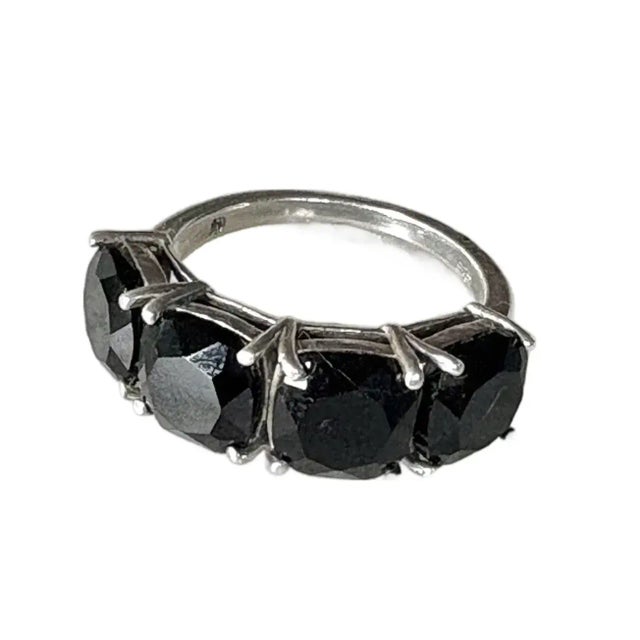 Vintage Sterling Silver Ring With Jet Crystals, Size 6.75 For Sale In New York - Image 6 of 6