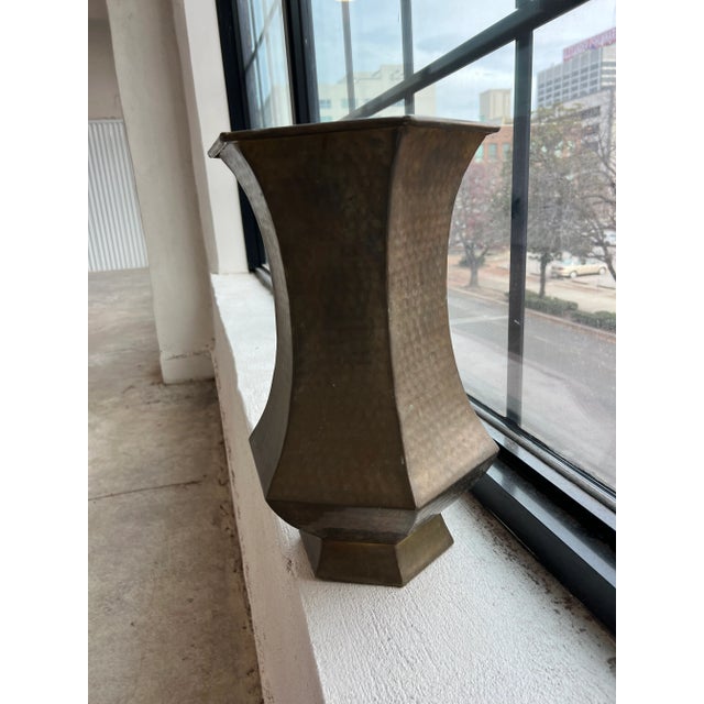 Mid 20th Century Large Hammered Brass Vase, Geometric For Sale In Birmingham - Image 6 of 6