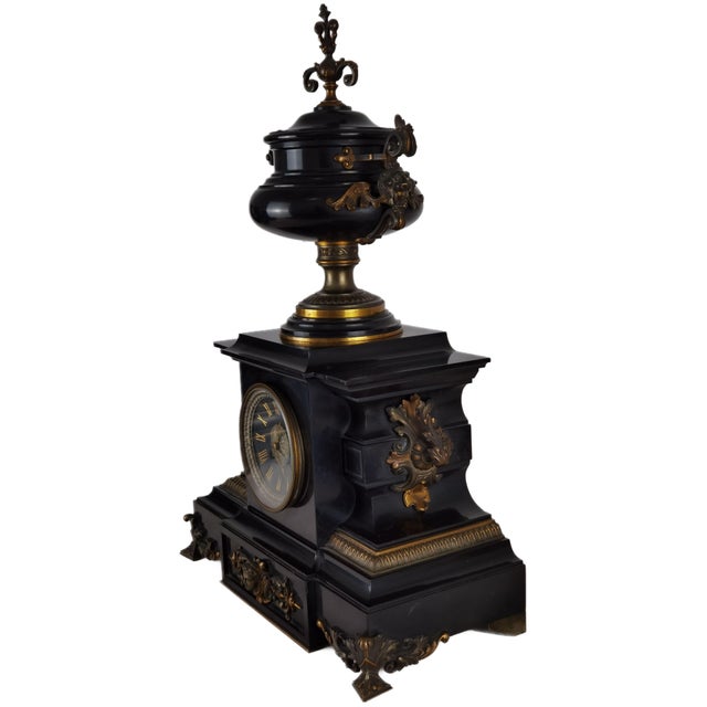 Large Antique Fireplace Clock by Robelin Fils Freres A. Paris, 1870s, Set of 3 For Sale - Image 4 of 18