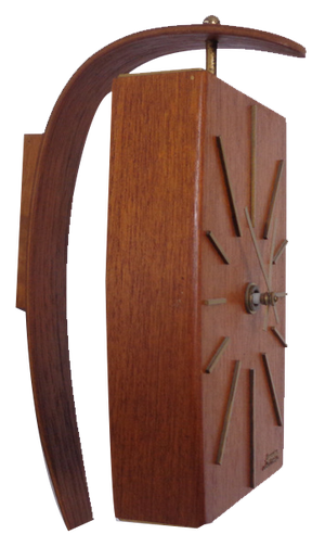 Teak & Brass Dugena Electric Wall Clock, Germany, 1960s