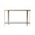 An Art Deco style marble top console with a brushed brass finish steel base with tapered legs and a marble top shelf...