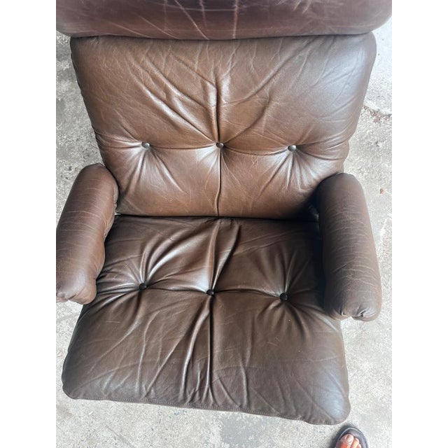 Vintage Scandinavian Leather Swivel Lounge Chair, 1970s For Sale - Image 5 of 8