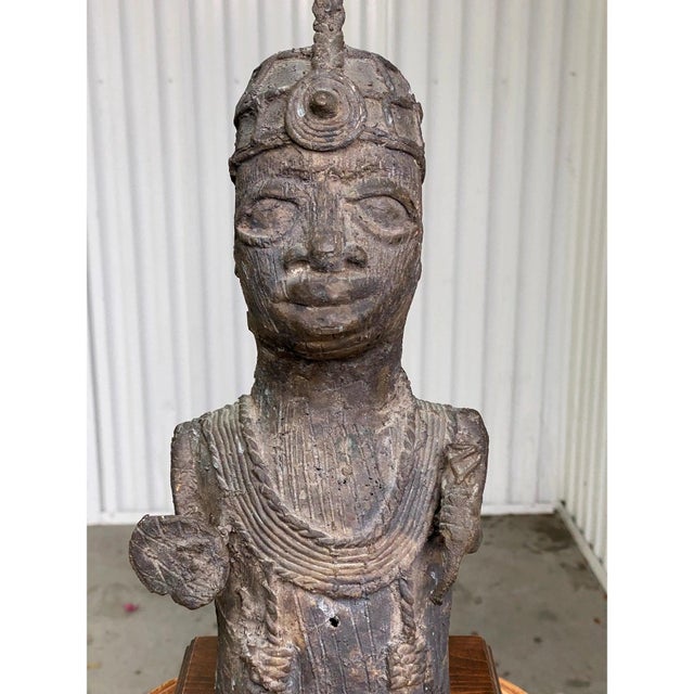 Vintage African Benin-Style Bronze Royal Bust Sculpture For Sale - Image 14 of 14