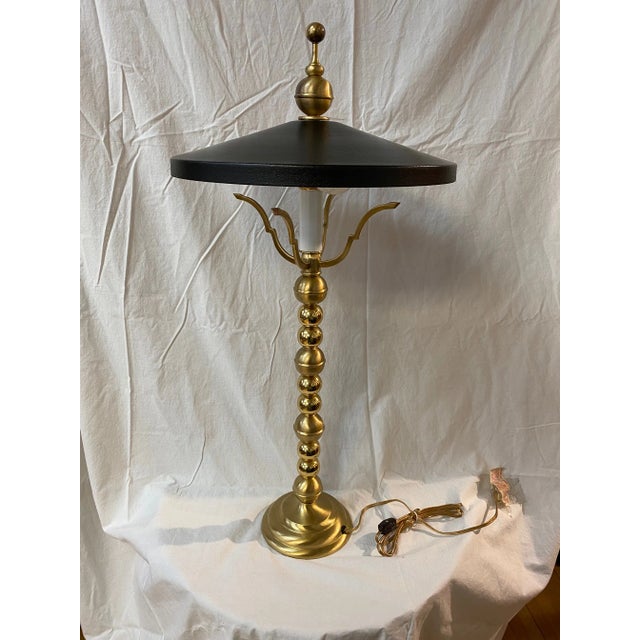 Metal Vintage Brass Black and Gold Lamp With Metal Shade For Sale - Image 7 of 11