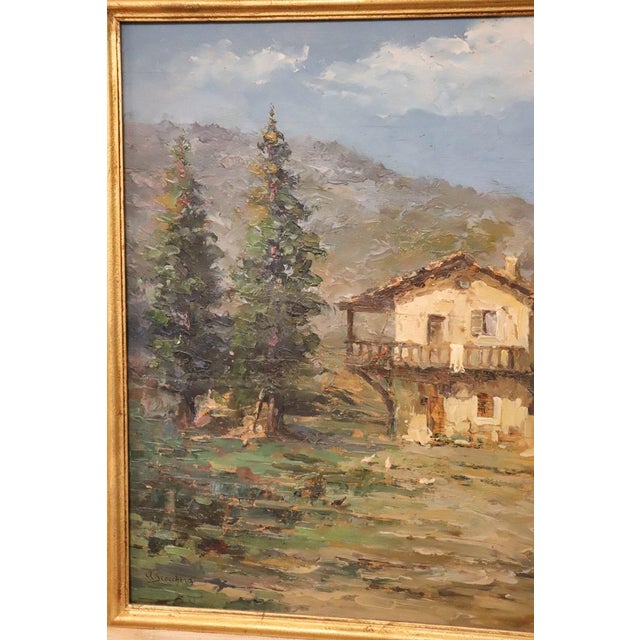 Italian Artist, Mountain Valley Landscape, Oil Painting on Plywood, Framed For Sale - Image 12 of 14