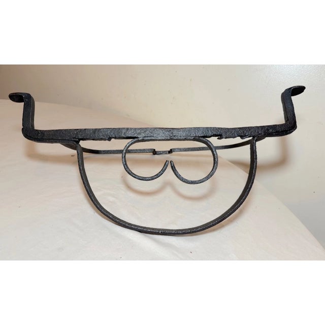 Black Rare Antique 17th Century Handmade Heavy Wrought Iron Hanging Fireplace Trivet For Sale - Image 8 of 11