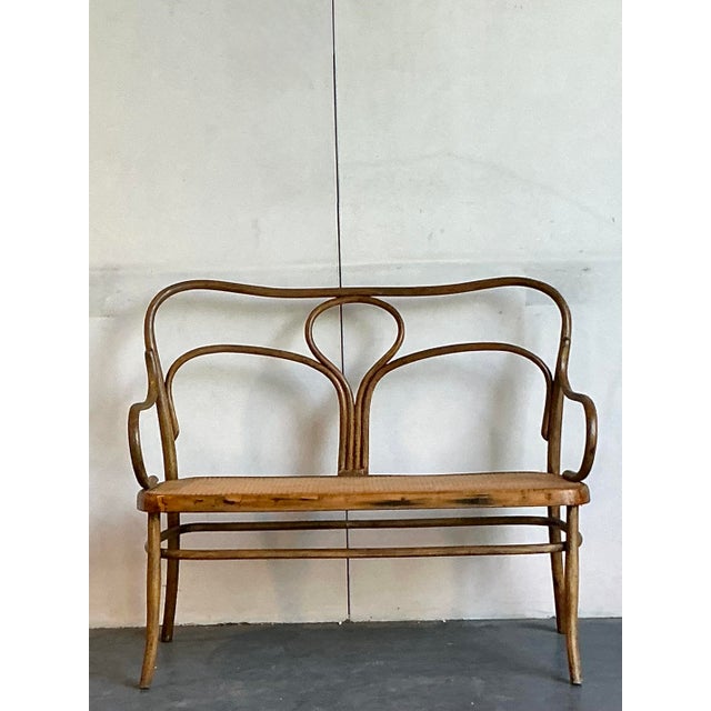 Channel the timeless elegance of a Viennese café with this stunning vintage bentwood settee. Crafted in the iconic style...