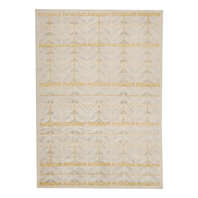 Beige 2010s Rug & Kilim’s Scandinavian-Style Rug With Gold & Beige Geometric Patterns For Sale - Image 8 of 8