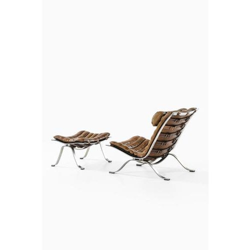 Brown Set of Easy Chair and Ottoman in Leather and Steel from Arne Norell, 1970s For Sale - Image 8 of 10