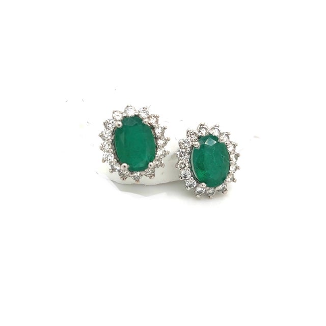 Metal Natural Emerald Diamond Earrings 14k Gold 2.87 TCW Certified For Sale - Image 7 of 9