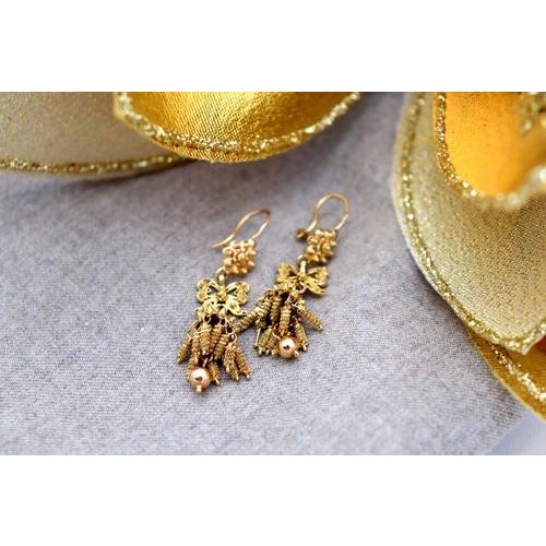 Gold Earrings with Pendant Reliefs, Set of 2 For Sale - Image 3 of 7