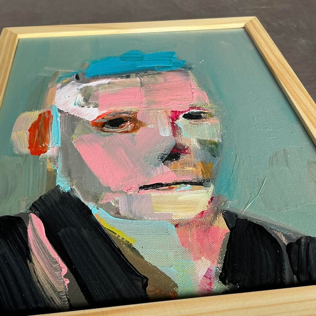 Wood Vintage Boho Abstract Figurative Portrait on Canvas For Sale - Image 7 of 7