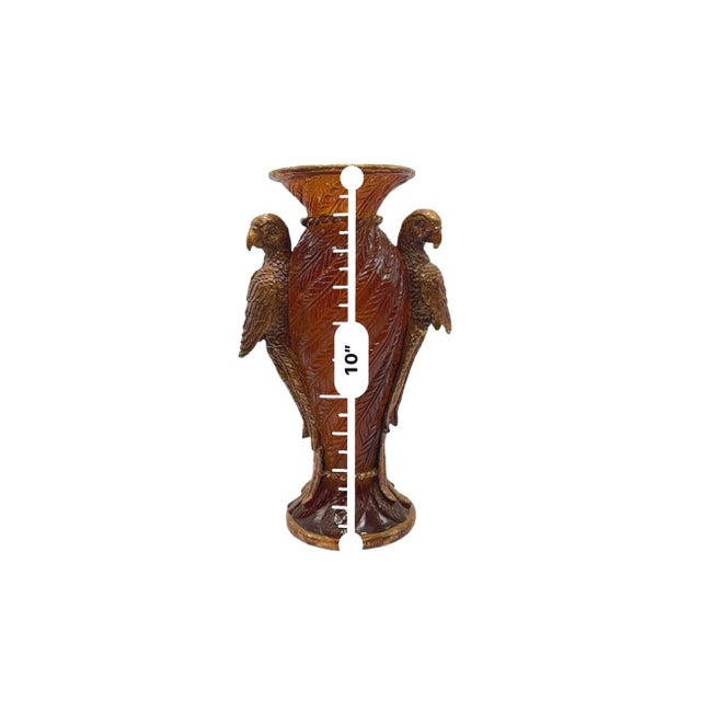 Amber & Gold Resin Parrot Vase With Feathered Textured Body For Sale - Image 9 of 10