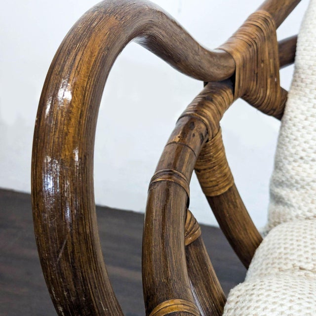 White Vintage 1970’s Rattan Lounge Chair With Cushions For Sale - Image 8 of 9