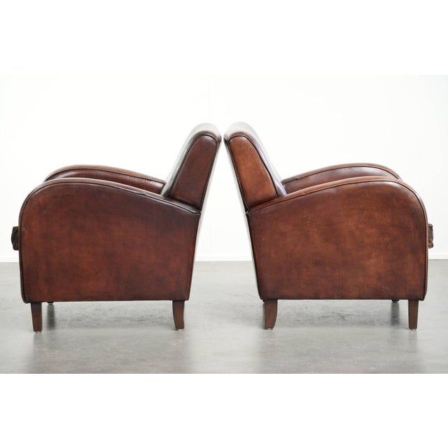 Dark Cognac-Colored Sheepskin Armchairs, Set of 2 For Sale - Image 4 of 16