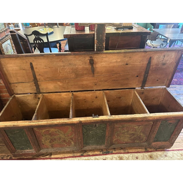Very Early Hand Painted Italian Large Cassone Trunk With Original Hardware For Sale - Image 4 of 18