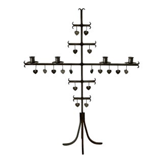 1960s Swedish Dangling Hearts Steel 4 Candle Candelabra by Gunnar Ander For Sale