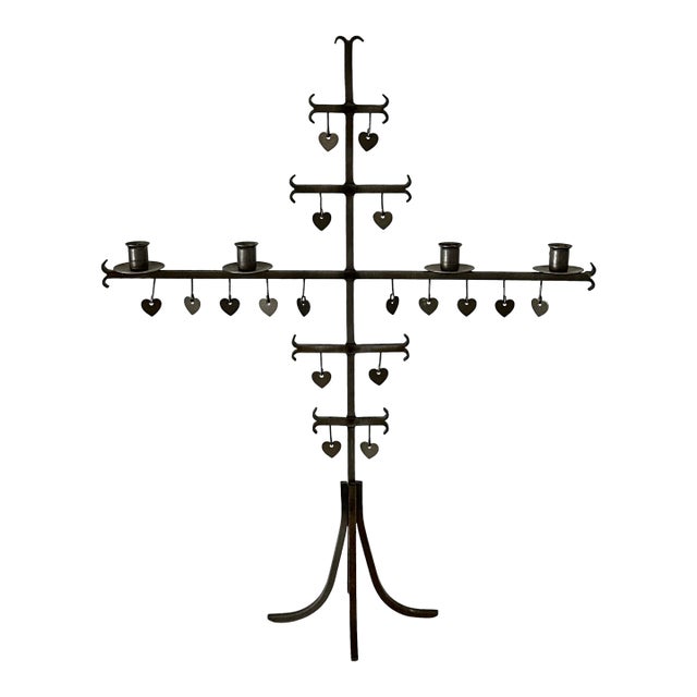 1960s Swedish Dangling Hearts Steel 4 Candle Candelabra by Gunnar Ander For Sale