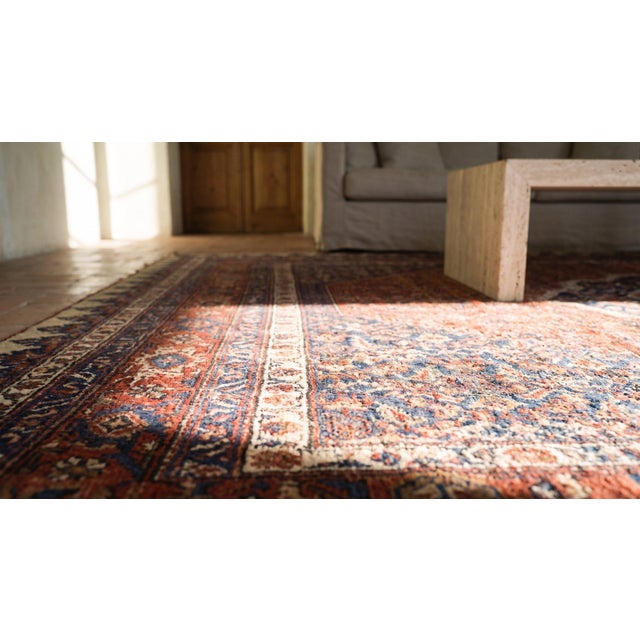 Traditional Red-Ruby Background Color With Medallion Design Antique Persian Bijar Rug For Sale - Image 15 of 15