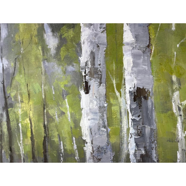 Birch Tree Impressionistic Landscape Original Oil Painting For Sale - Image 9 of 12