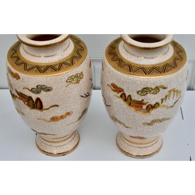 Antique Pair of Japanese Satsuma Moriage Ceramic Vase For Sale - Image 12 of 17