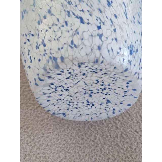 Murano Art Glass Vase in Lattimo With Blue Spatter & Cobalt Ringed Rim, Mid 20th Century. For Sale - Image 9 of 9
