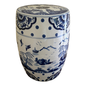 Late 20th Century Blue and White Porcelain Chinoiserie Chinese Garden Stool or Side Table