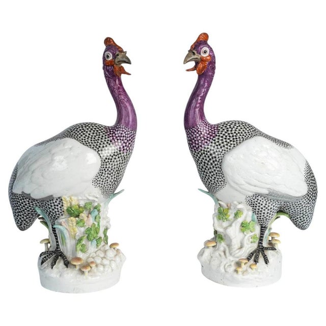 Ceramic Napoleon Guinea Fowl Figurines in Porcelain from Samson, Paris, 19th Century, Set of 2 For Sale - Image 7 of 7