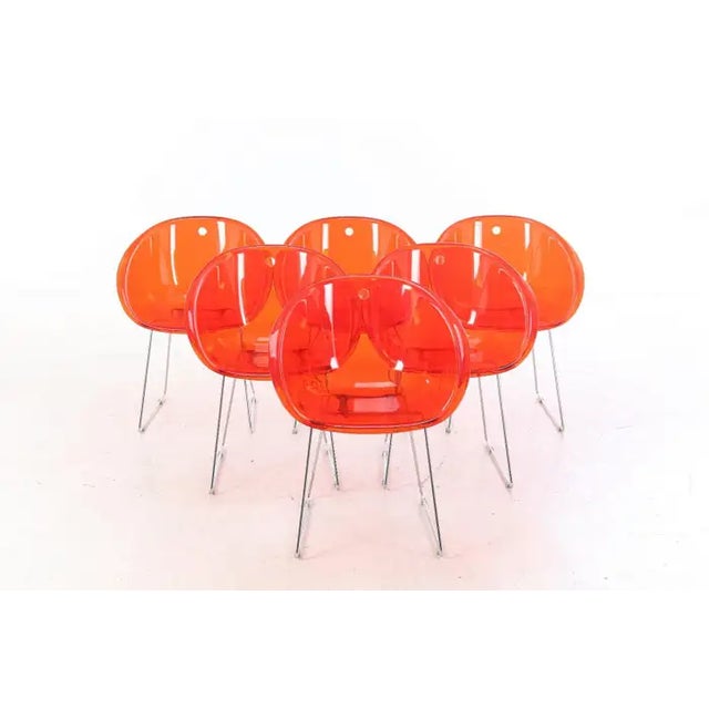 Set of Six Dining Chairs Model Gliss in Orange Polycarbonate Attributed to Pedrali For Sale - Image 4 of 7