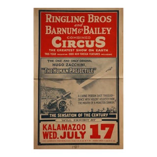 1929 American Circus Advertisement, Ringling Bros, Barnum Bailey Circus Courriers - The Human Projectile For Sale