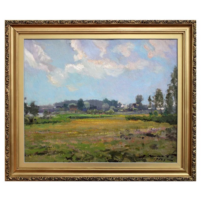 Alfejs Bromults, Outskirts of Town, 1959, Oil on Cardboard For Sale