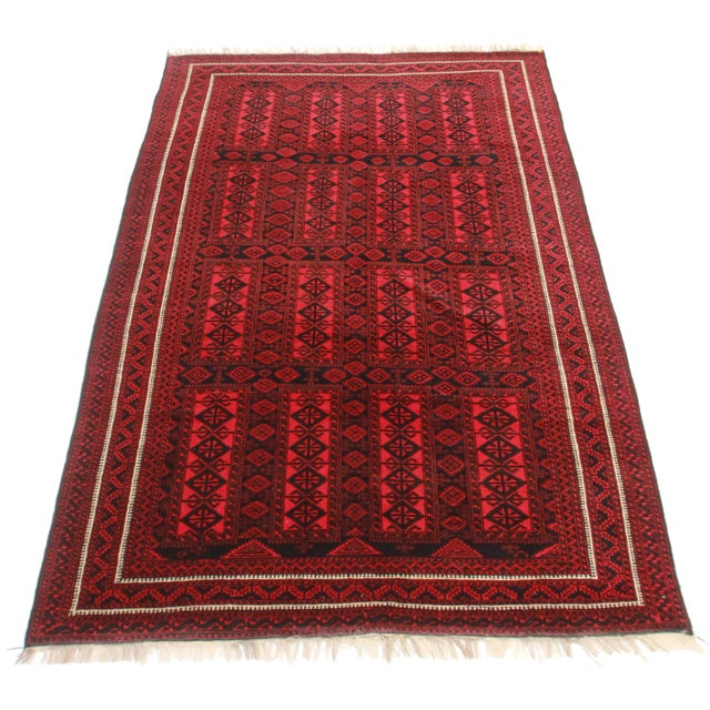 Vintage Tribal Turkmen Afghan Rug. Hand knotted wool area rug. 100% Wool. Size: 6'9" x 10'7"