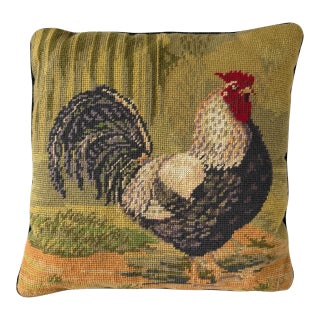 Vintage Needlepoint Pillow Rooster, Chicken Design For Sale