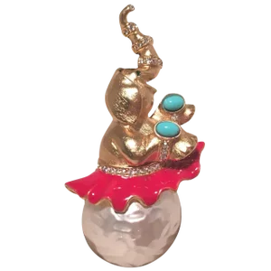 Kenneth Jay Lane Vintage Elephant Pearl and Enamel Gold Brooch Pin
