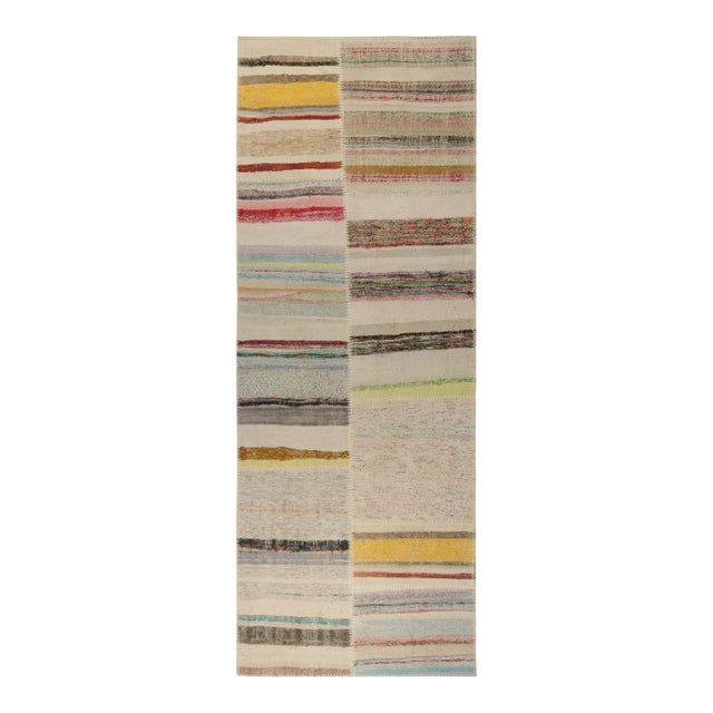Rug & Kilim’s Patchwork Kilim Runner in Polychromatic Stripes For Sale