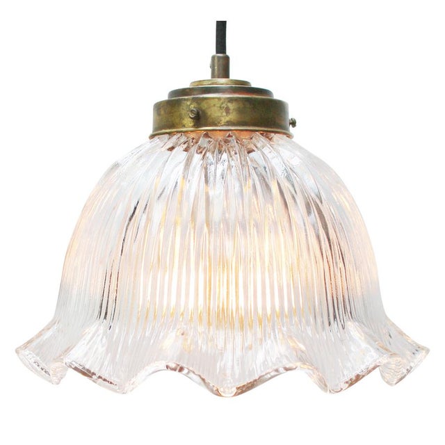 1950s Vintage French Holophane Clear Pressed Glass Pendant Light For Sale - Image 5 of 6