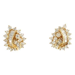 Mid-Century 18 Karat Yellow Gold Kurt Wayne Diamond Spray Earrings, Pair For Sale