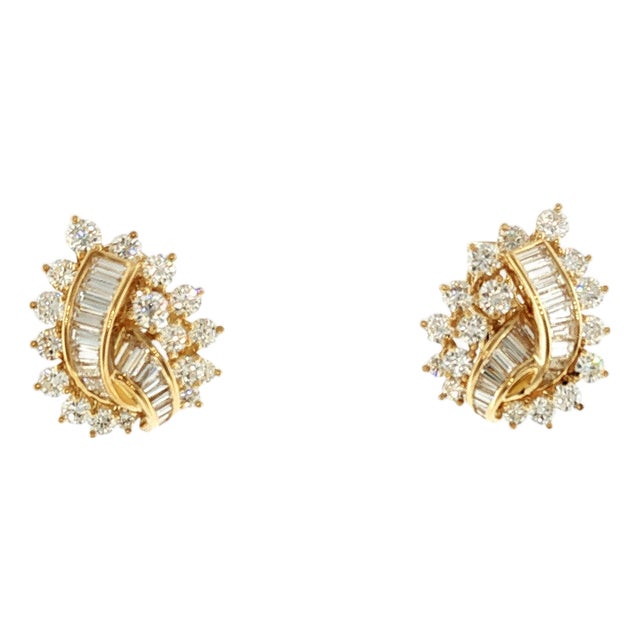 Mid-Century 18 Karat Yellow Gold Kurt Wayne Diamond Spray Earrings, Pair For Sale