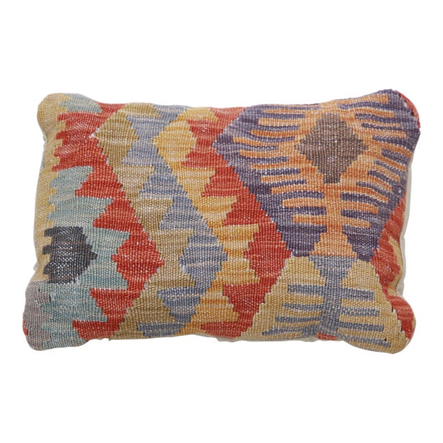 Arteverk Handwoven Afghan Kilim Lumbar Pillow — Orange & Gold Diamonds For Sale