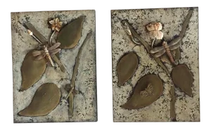 1970s Brutalist Brass Metal Cut-Out Wall Sculpture Art With Dragonflies - a Pair
