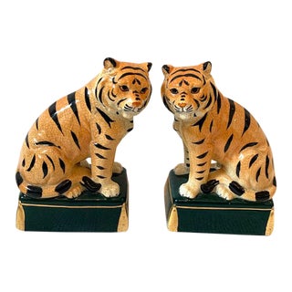 Vintage Mid Century Takahashi Ceramic Tiger Bookends- A Pair For Sale