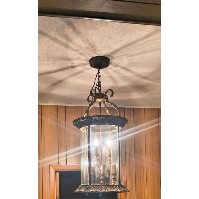 Metal Antique Gilded Convex French Nine Light Hall Lantern For Sale - Image 7 of 12