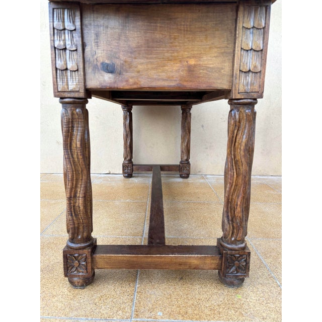 Spanish Walnut Console Table with Carved Drawers, 1920 For Sale - Image 6 of 12
